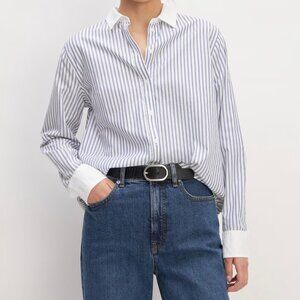 Everlane The Silky Cotton Relaxed Shirt Blue White (Size 10) preppy office work